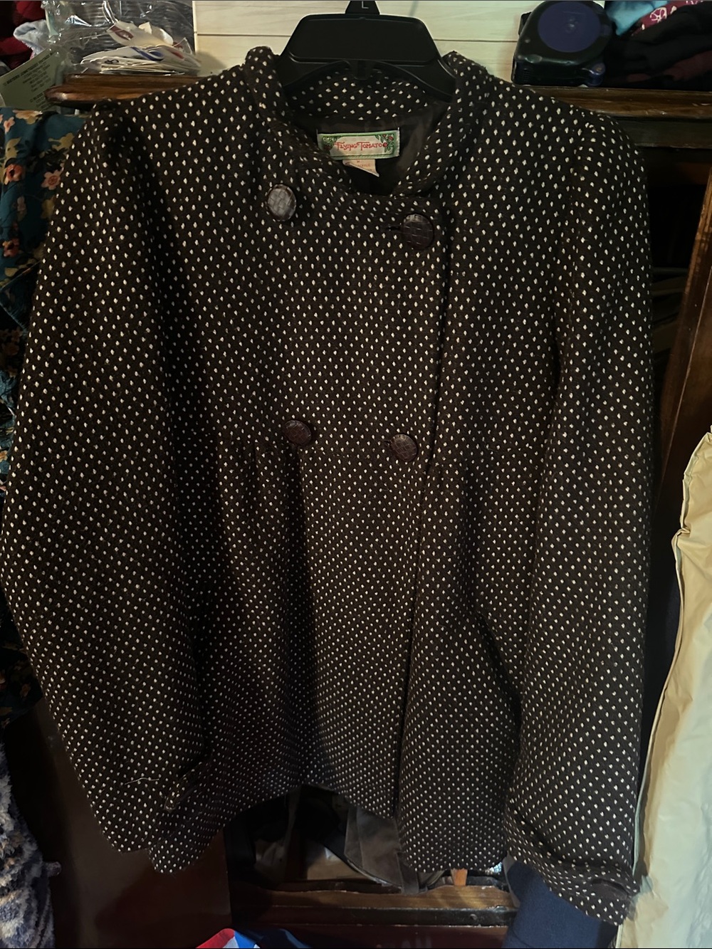 Women's BrownPolka Dot Double-Breasted Coat